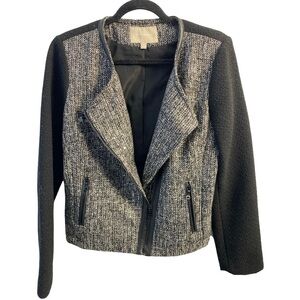 Banana Republic Sequin Moto Jacket Long Sleeve Lined Metallic Tweed Size 14